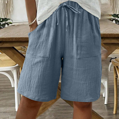 Women's Cotton Linen High-Waist Elastic Shorts