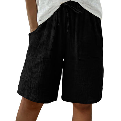Women's Cotton Linen High-Waist Elastic Shorts