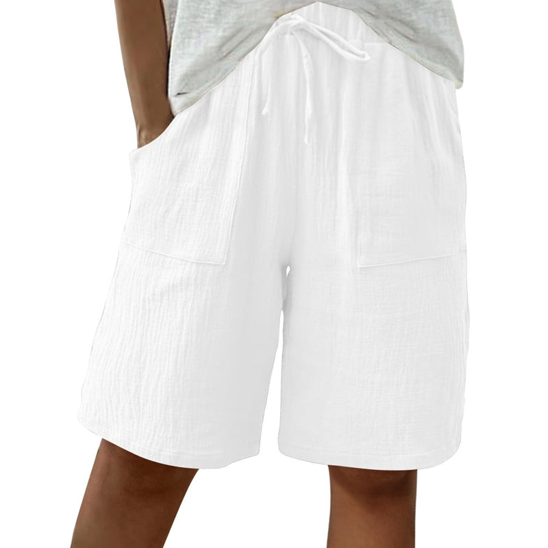 Women's Cotton Linen High-Waist Elastic Shorts