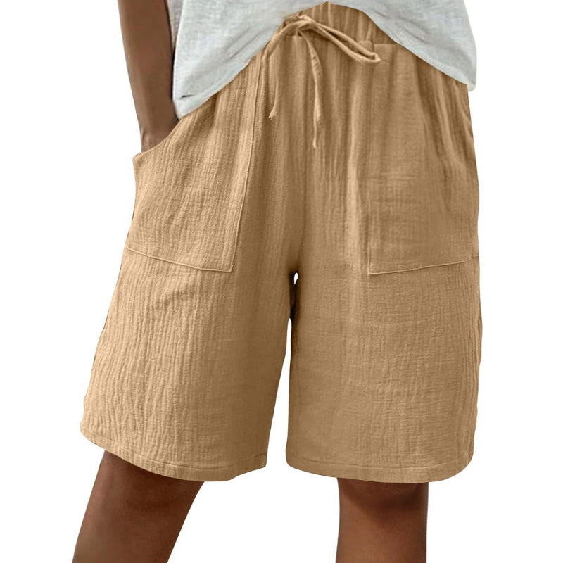 Women's Cotton Linen High-Waist Elastic Shorts