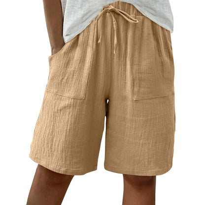 Women's Cotton Linen High-Waist Elastic Shorts