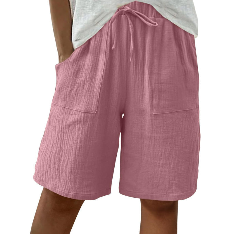 Women's Cotton Linen High-Waist Elastic Shorts