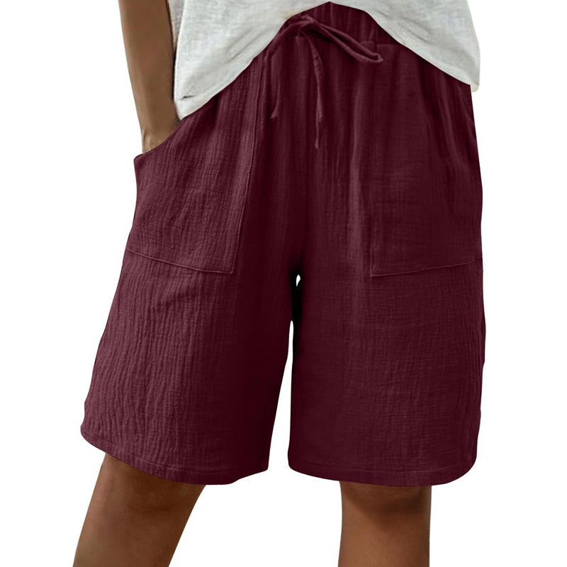 Women's Cotton Linen High-Waist Elastic Shorts