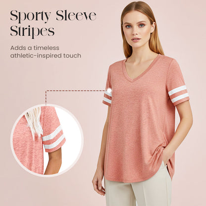 Women's V-Neck Striped Short Sleeve T-Shirt