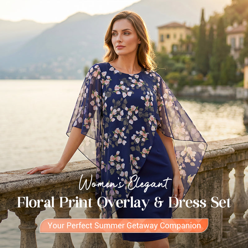 ⏳Time-Limited Special⏰Women's Elegant Floral Print Overlay & Dress Set