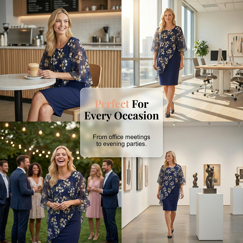 ⏳Time-Limited Special⏰Women's Elegant Floral Print Overlay & Dress Set