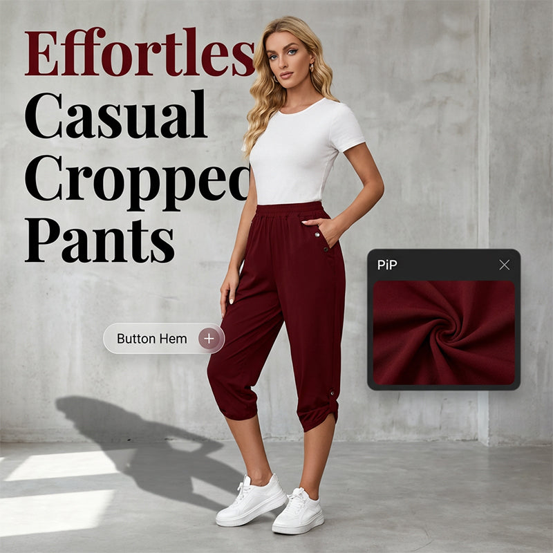 Women's Casual Elastic Waist Capri Pants