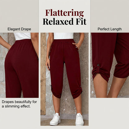 Women's Casual Elastic Waist Capri Pants