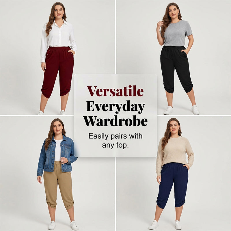 Women's Casual Elastic Waist Capri Pants
