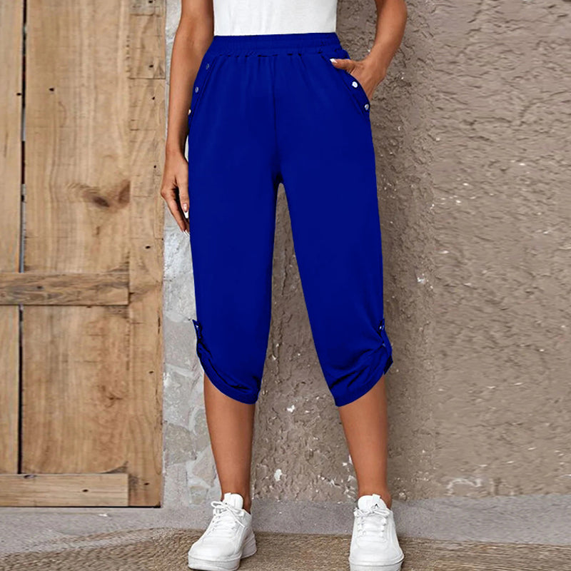 Women's Casual Elastic Waist Capri Pants