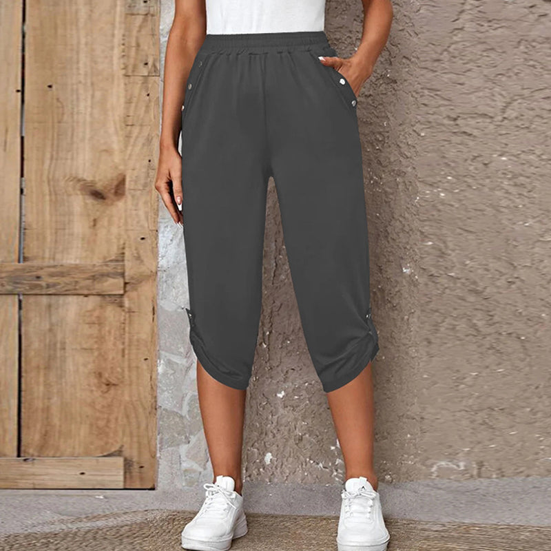 Women's Casual Elastic Waist Capri Pants