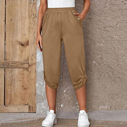 Women's Casual Elastic Waist Capri Pants