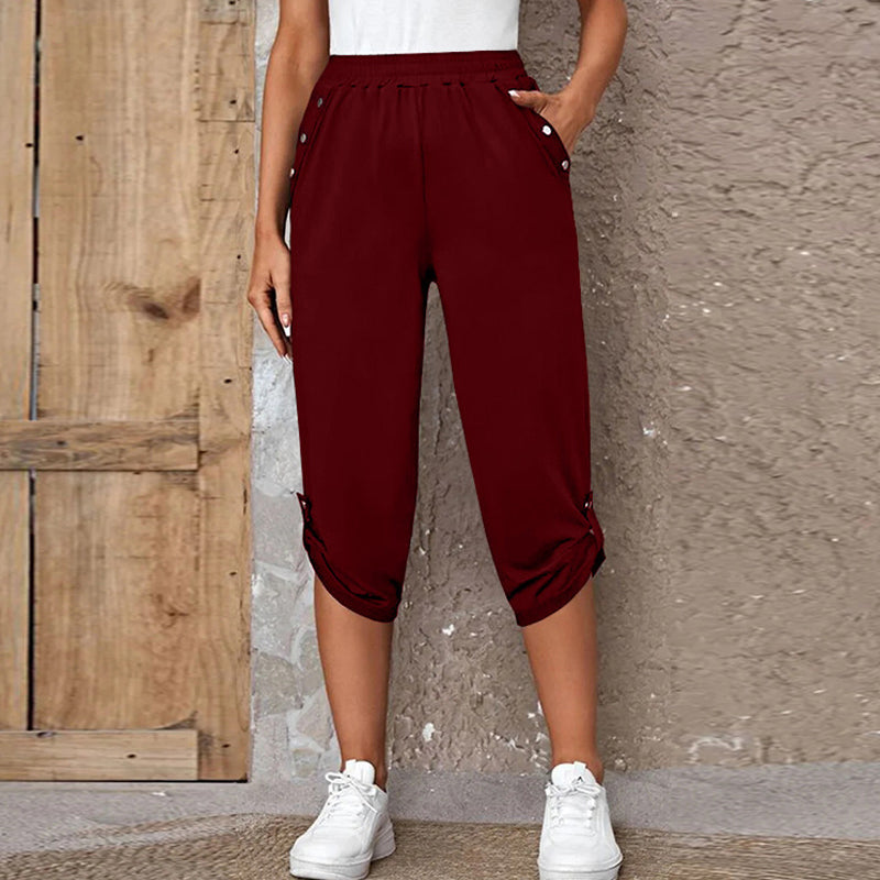 Women's Casual Elastic Waist Capri Pants