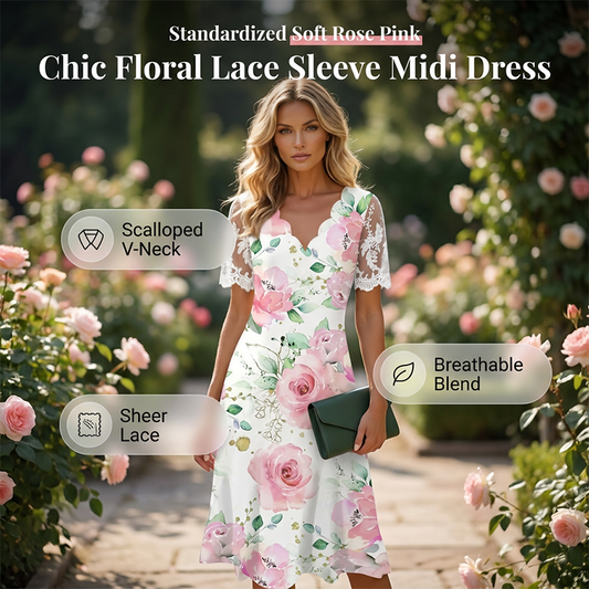 ⚡ 50% OFF NOW! ✨ Women's Floral Print Lace Sleeve Dress
