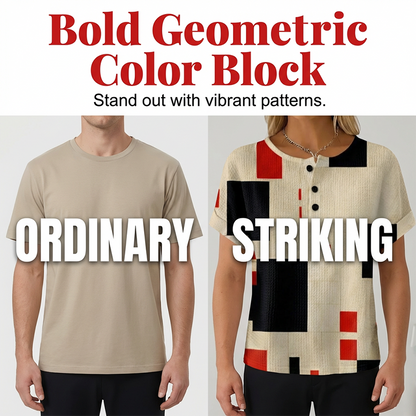 Women's Colorful Abstract Print Henley T-Shirt