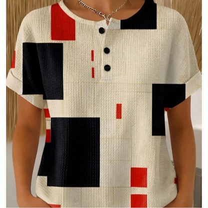 Women's Colorful Abstract Print Henley T-Shirt