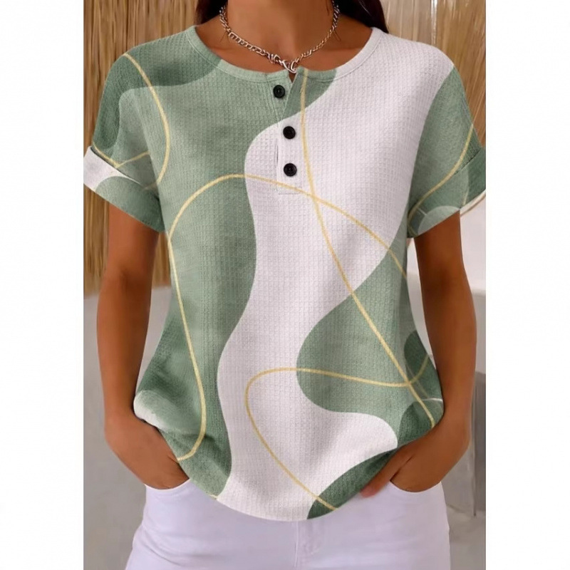 Women's Colorful Abstract Print Henley T-Shirt