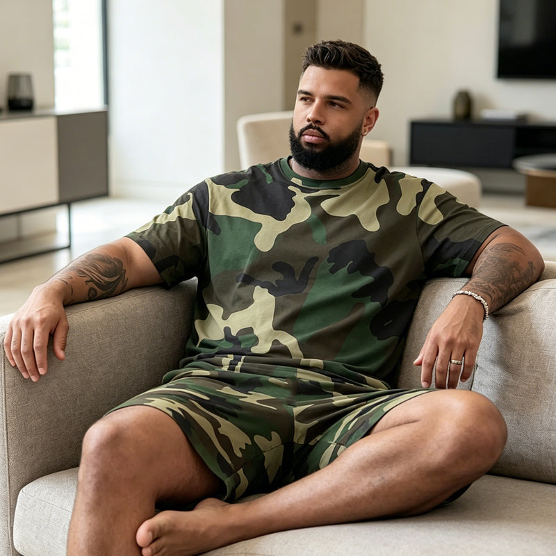 ⏳Time-Limited Special⏰Men's Camouflage Print T-Shirt & Shorts Set