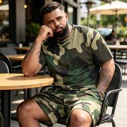 ⏳Time-Limited Special⏰Men's Camouflage Print T-Shirt & Shorts Set