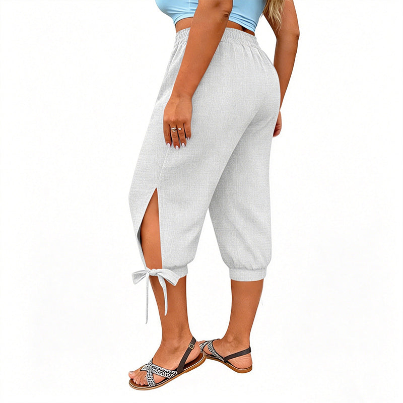 👖 LIMITED-TIME 50% OFF! ✨ Women's Elastic Waist Capri Pants – Breathable, Stretchy, Side Tie Detail 🌿
