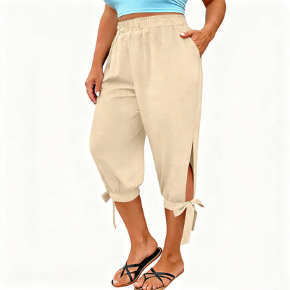 👖 LIMITED-TIME 50% OFF! ✨ Women's Elastic Waist Capri Pants – Breathable, Stretchy, Side Tie Detail 🌿
