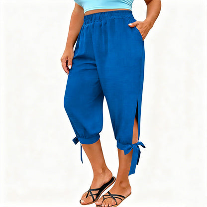 👖 LIMITED-TIME 50% OFF! ✨ Women's Elastic Waist Capri Pants – Breathable, Stretchy, Side Tie Detail 🌿
