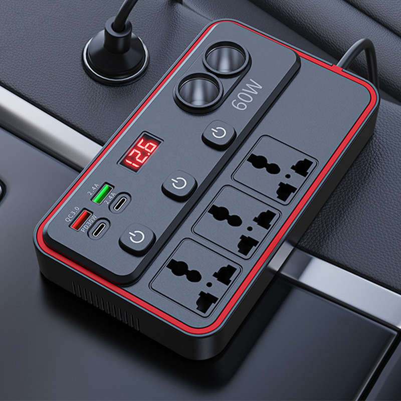 🚗 Multifunctional Car Charger with AC Outlets & USB 🔌