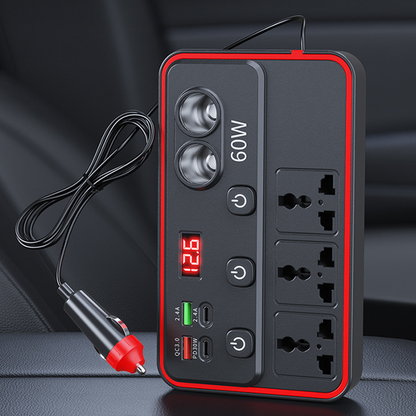 🚗 Multifunctional Car Charger with AC Outlets & USB 🔌