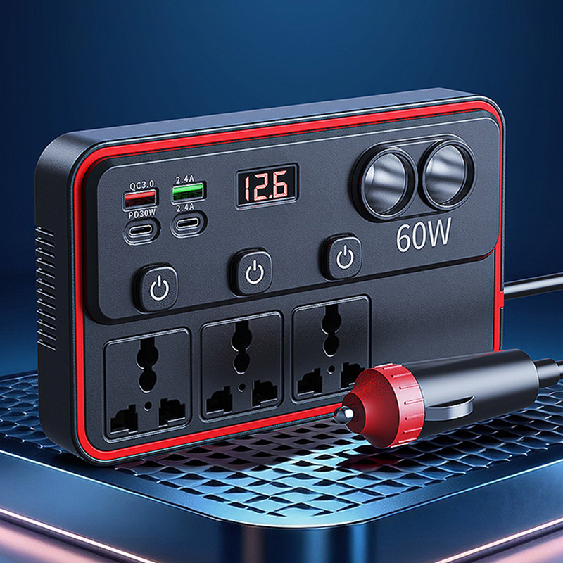 🚗 Multifunctional Car Charger with AC Outlets & USB 🔌