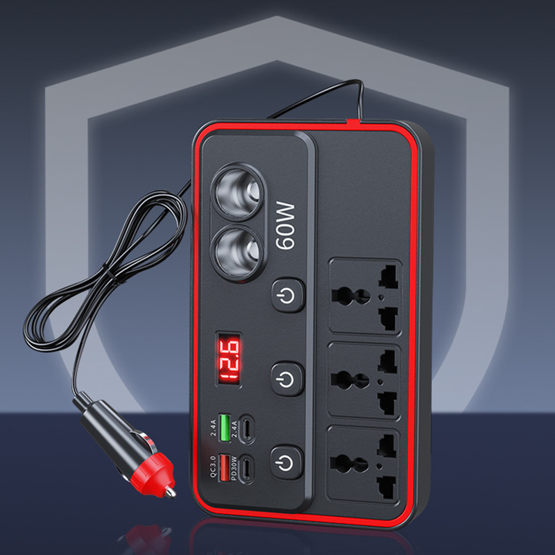 🚗 Multifunctional Car Charger with AC Outlets & USB 🔌