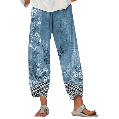 Women's Vintage Floral Print Wide Leg Pants