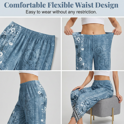 Women's Vintage Floral Print Wide Leg Pants
