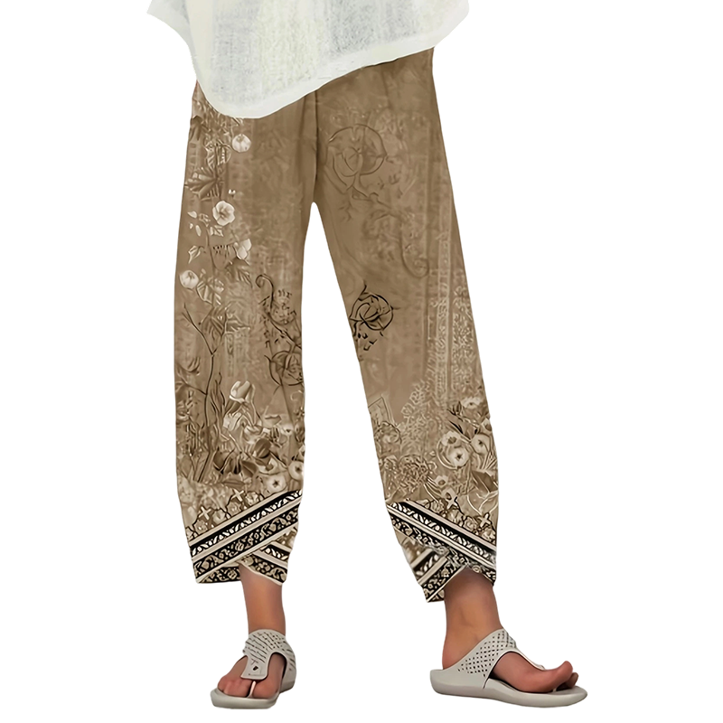 Women's Vintage Floral Print Wide Leg Pants