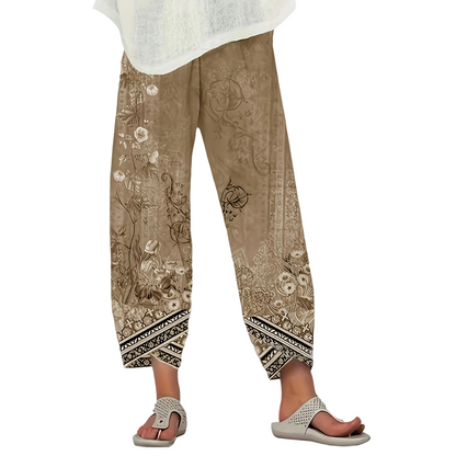 Women's Vintage Floral Print Wide Leg Pants