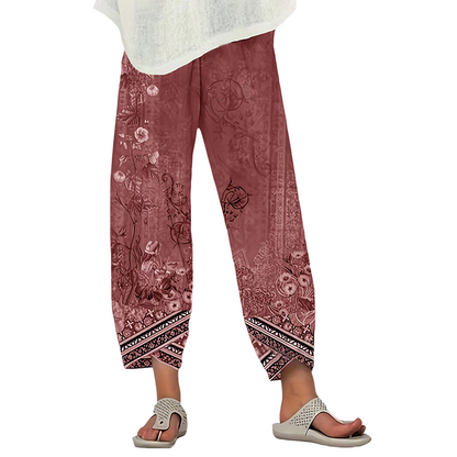 Women's Vintage Floral Print Wide Leg Pants