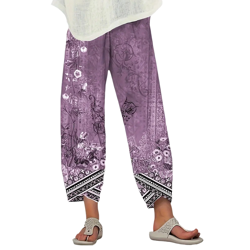Women's Vintage Floral Print Wide Leg Pants