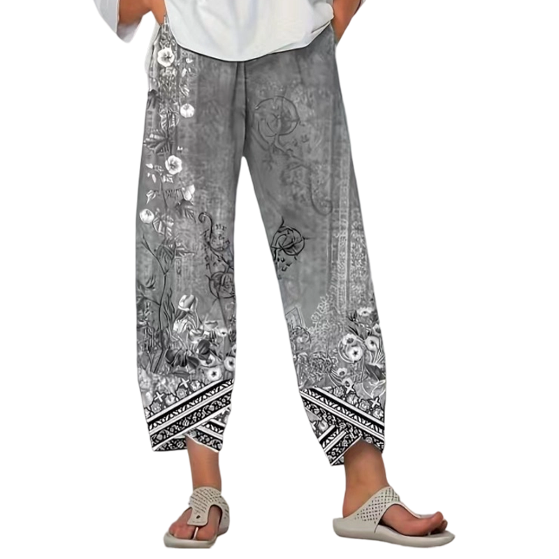 Women's Vintage Floral Print Wide Leg Pants