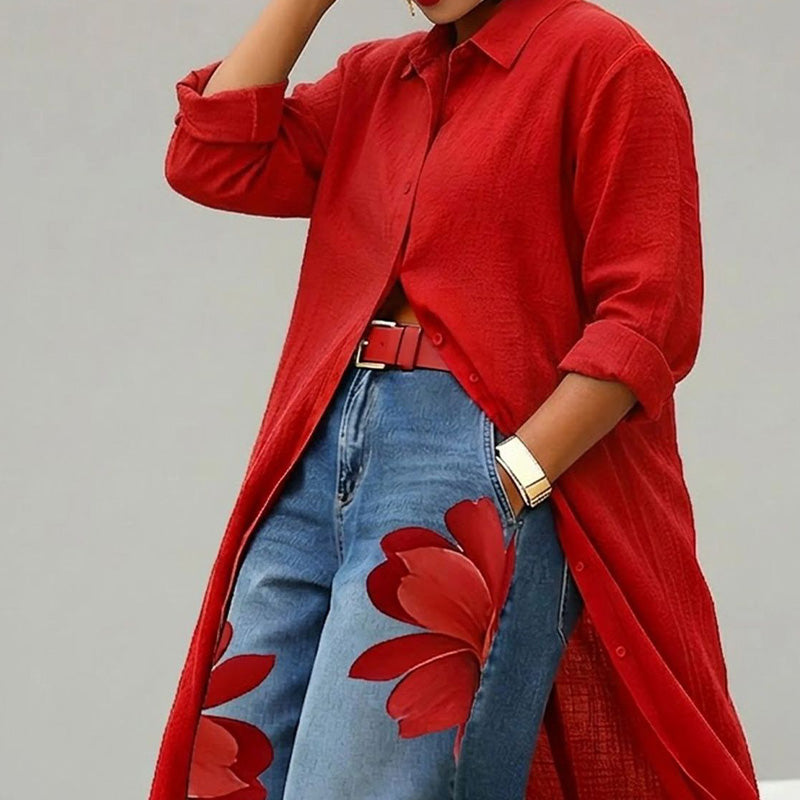 Women's Long Sleeve Button-Down Maxi Shirt Dress