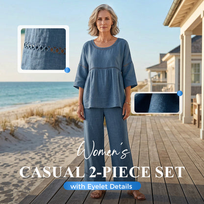🔥New Arrivals: 70% Off!!🔥Women's Casual 2-Piece Set with Eyelet Details
