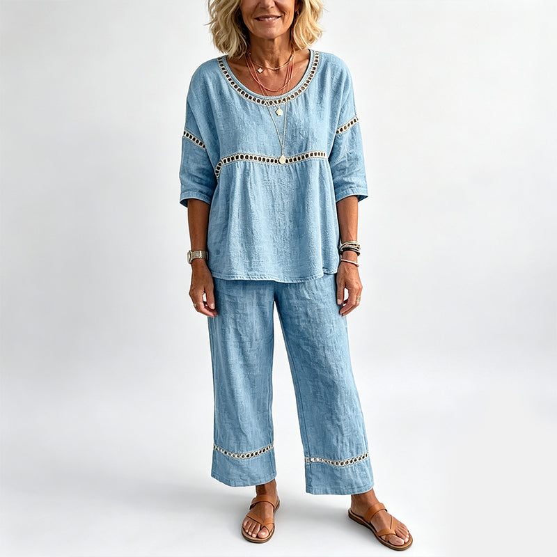 🔥New Arrivals: 50% Off!!🔥Women's Casual 2-Piece Set with Eyelet Details