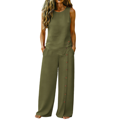 👕 40% OFF! ✨ Women's Casual Sleeveless Top and Wide-Leg Trousers Set
