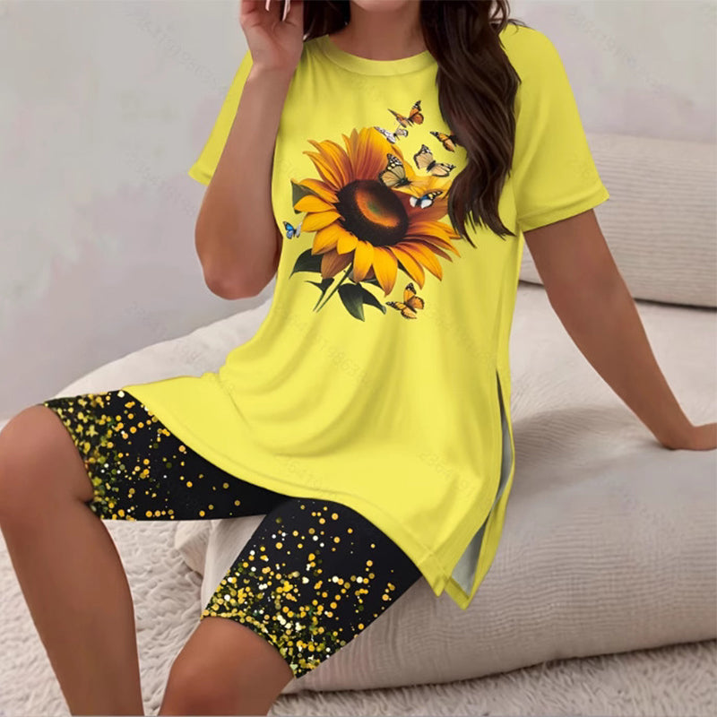 Women's Casual Printed Tunic Top & Shorts Set