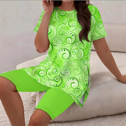 Women's Casual Printed Tunic Top & Shorts Set
