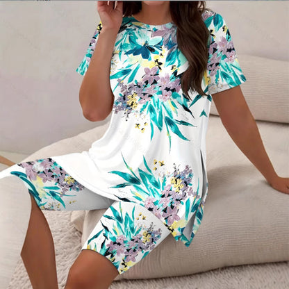 Women's Casual Printed Tunic Top & Shorts Set