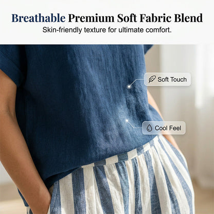 Women's Casual Solid Top & Striped Wide-Leg Pants