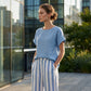 Women's Casual Solid Top & Striped Wide-Leg Pants