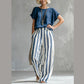 Women's Casual Solid Top & Striped Wide-Leg Pants