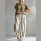 Women's Casual Solid Top & Striped Wide-Leg Pants