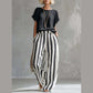 Women's Casual Solid Top & Striped Wide-Leg Pants