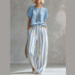 Women's Casual Solid Top & Striped Wide-Leg Pants